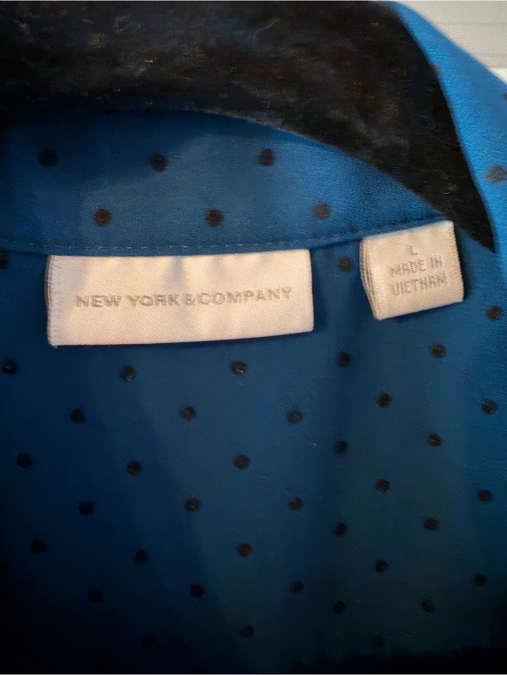 New York & Company Teal Blue Dot Split-Neck Blouse - Picture 4 of 10